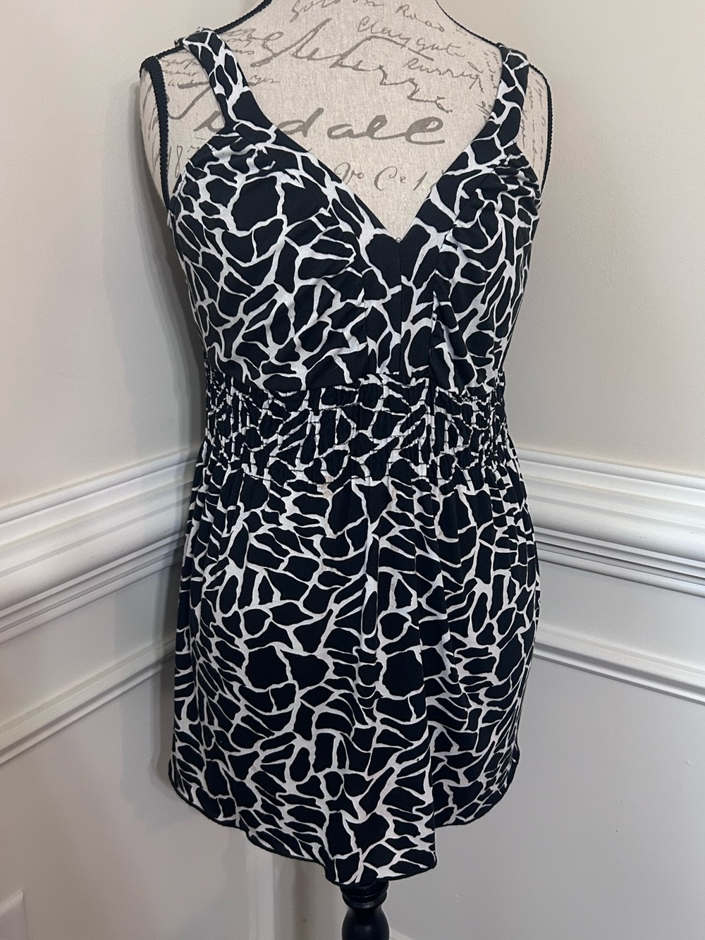 Black & White Printed Smocked Waist Tank